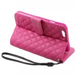 Wholesale iPhone 6 4.7 Quilted Flip PU Leather Wallet Case with Strap (Hot Pink)